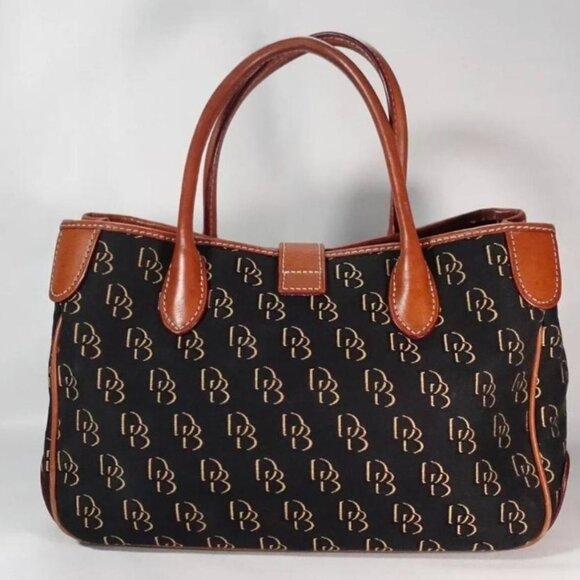 Dooney & Bourke Handbags - Dooney & Bourke PRE-LOVED Signature Logo DB Black Canvas & Brown Leather…